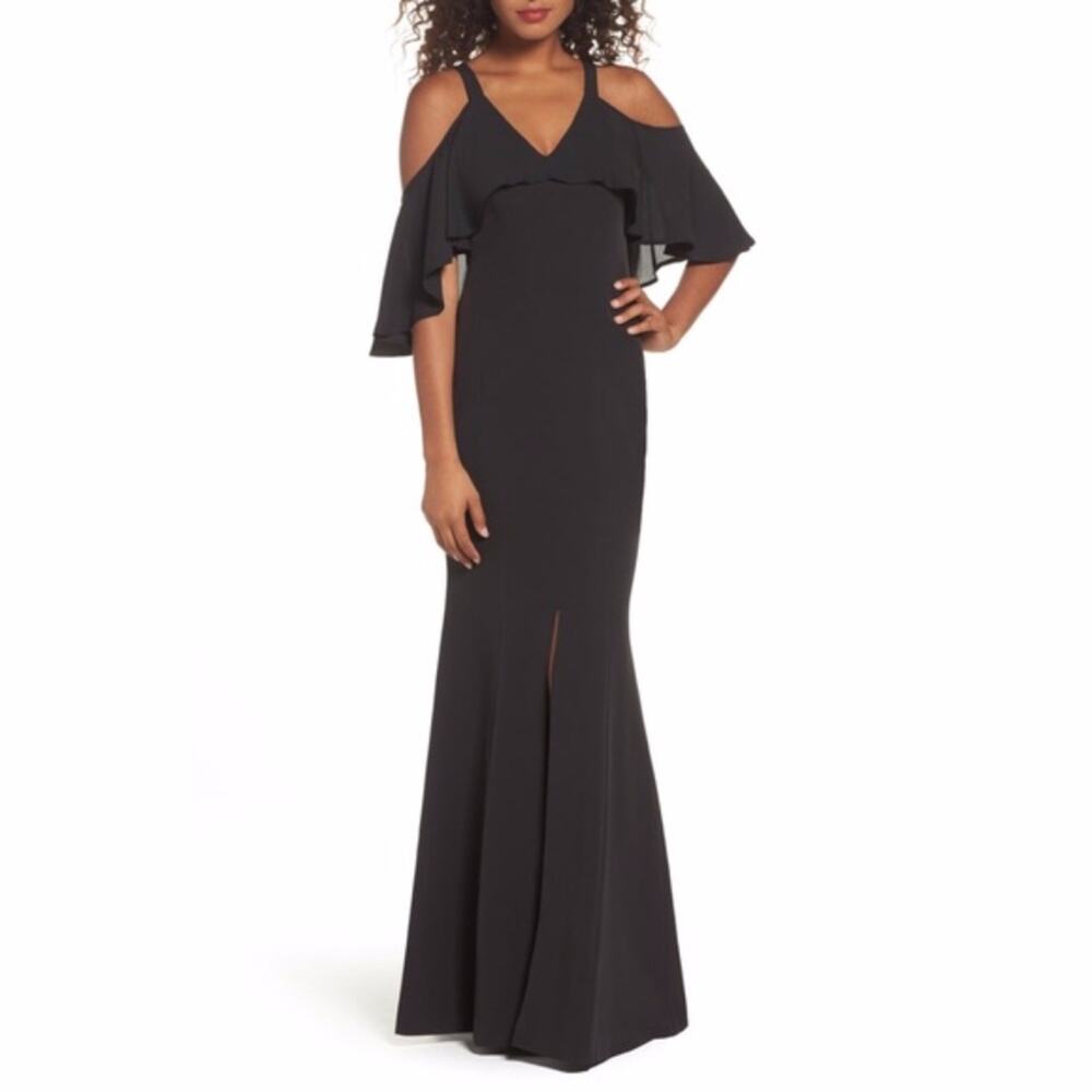 New Jay x JayGodfrey Size 2 Black Naomi Cold Shoulder Gown Long Full Length